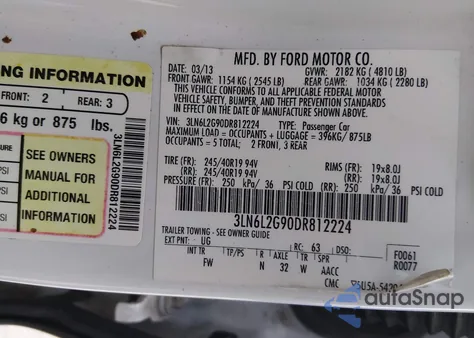 2013 Lincoln Mkz z USA, uszkodzony, nr VIN 3LN6L2G90DR812224